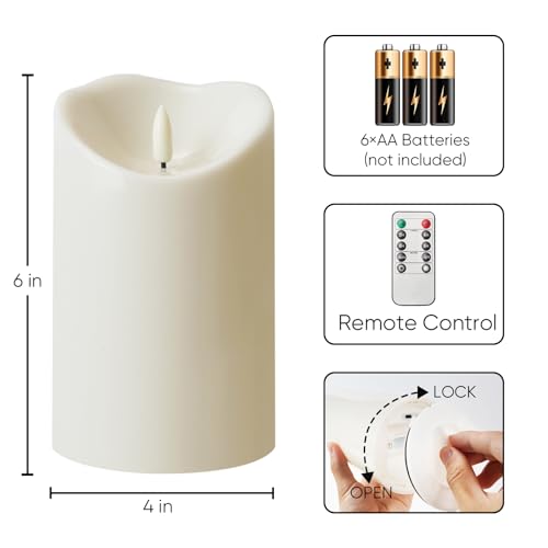 Image of Homemory 4 inchx6 inch Outdoor Waterproof Flameless Candles with Timers and Remote Control, Battery Operated Candles, LED Plastic Candles, Ivory White, Set of 2