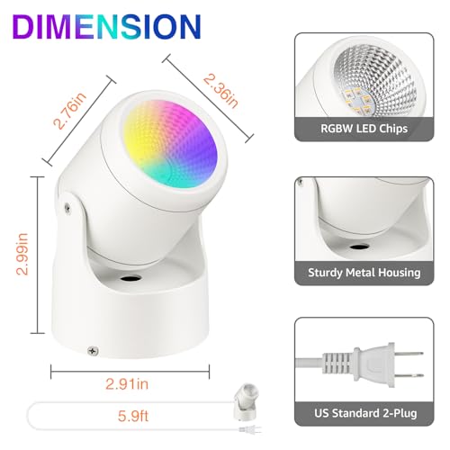 Image of URTOM 6W RGBW Uplighting Indoor Color Changing Up Lights Indoor with Remote Dimmable LED Spot Lights for Home Aluminum Accent Lighting for Party Plant Decor with 5.9 FT Plug Cord, 2 Pack
