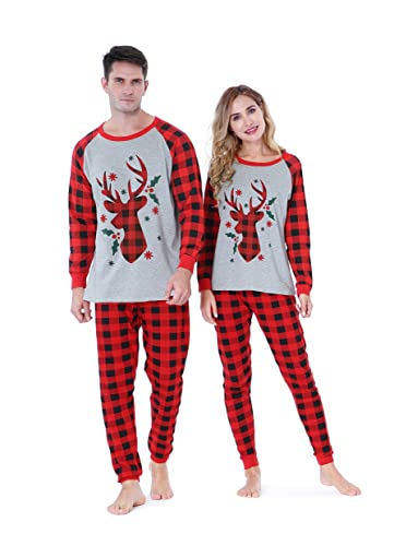 Benaive Matching Family Christmas Pajamas Set Holiday Pjs for Women Men Sleepwear (Grey & Red, DeerHead, 8) - image 2