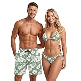Youngerbaby His and Hers Swimsuits Matching Set Hibiscus 2 Piece Womens Bikini Sets Tie Side Cheeky Bikini & Mens Swim Trunks with Side Pockets for Beach Hawaii Couples Swimwear Man M