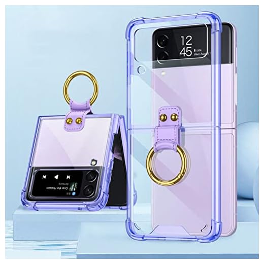 Capa para Samsung Flip 3, Capa Galaxy Z Flip 3 com Anel, Capa Protetora de Airbag Embutido para Samsung Galaxy Z Flip 3 5G Case, Lavanda