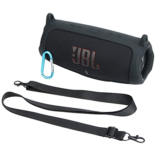 Khanka Silikonhülle für JBL Charge 5 Tragbarer Bluetooth Lautsprecher musikbox. (Silikonhülle+Schulterriemen+Karabiner)