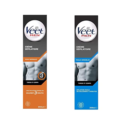 Veet Men - Lote de 2 cremas depilatorias de 200 ml para pieles normales y pieles sensibles