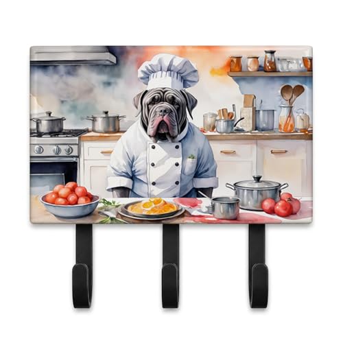 Caroline's Treasures Neapolitan Mastiff The Chef Leash or Key Holder Wall Hooks, Key Hooks Holder, Coat Rack Wall Mount, Coat Hooks, Hooks for Hanging Keys, Towels, Aprons, Leashes