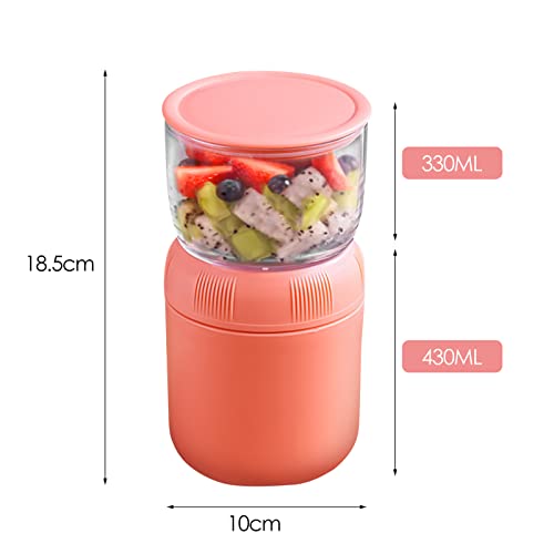 Yogurt Container With Lid And Spoon 2-Tier Cereal Cup,430 Ml + 330 Ml Cereal Cup Portable Leak-Proof Insulated Food Container Overnight Oats Containers Cereal Milk Cold Hot Food For Kids Adults #TOP1