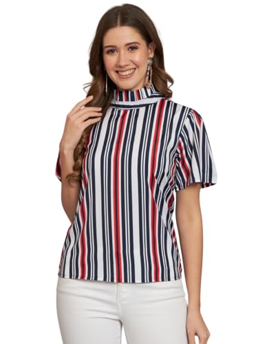 Image of THE DRY STATE Women's Rayon Casual Puff Sleeves Printed Multicolor Crop Top (S, Autumn Glory)