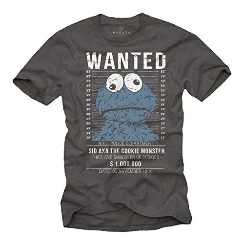 Camisetas Divertidas Hombre Manga Corta   Wanted Cookies Galletas Gris L