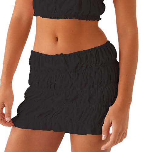 NUFIWI Women Y2k Ruched Mini Skirts Elastic Waist Bodycon Shirred Skirts Smocked Pencil A Line Short Skirts Streetwear