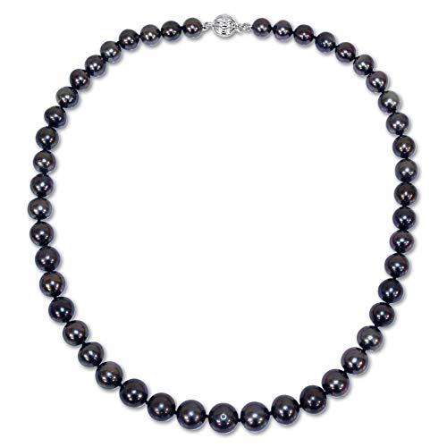 Abbie+Cleo Tahitian Round Black Pearl Strand Necklace With 14K White Gold Ball Clasp (8-10Mm), 18" #TOP3