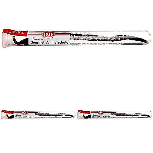 RUF Gourmet Vanille Schote, Vanilla Tahitensis, echte Vanilleschote zum Kochen & Backen von Desserts & Speisen, glutenfrei, vegan, 1 Schote (1 x 2,5g) (Packung mit 3)
