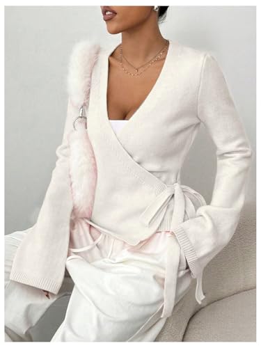 Verdusa Women's Cozy V Neck Wrap Tie Front Cardigan Casual Knit Chunky Cardigan Sweaters4