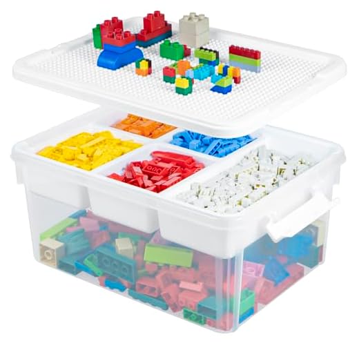 Creahaus 16L Organizers and lego storage Box with Removable Tray and lego building tray kids storage boxes Craft Box for Lego Art, Playdoh, Tool, Craft, Toy(Clear)