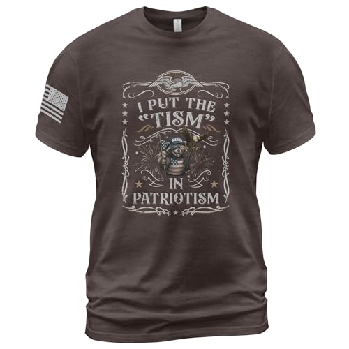 I Put The Tism in Patriotism Shirt, Raccoon Shirt for Men, American Flag Shirt 2 (Brown-2XL)