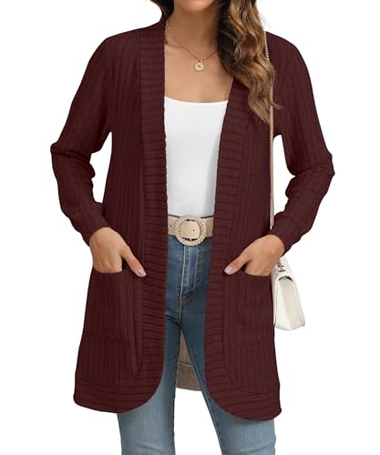 Image of YSYOKOW Cardigan Sweaters for Women Long Sleeve Open Front with Pockets | Long Cardigans for Women Lightweight Soft Casual Dressy Loose Fit Cardigan Sweater with Pockets for Work and Office