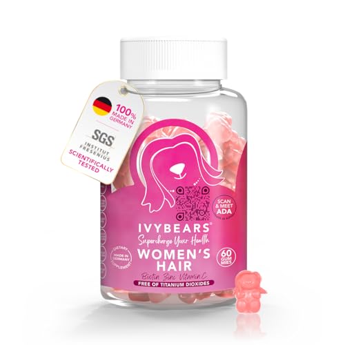 IvyBears Women’s Hair Vitamin Gummies with Complex Biotin, Collagen, Folic Acid, Vitamin B7, and Keratin for Hair, Skin & Nails - Vegan Hair Growth & 100% Vitamin Boost - 60 Count, 1 Month Supply