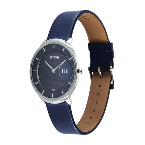 Image of Titan Edge Murals Quartz Dark Blue Round Dial Men's Watch | Leather Strap Material | Watches for Man | Watches for Men Analog - 1843SL03