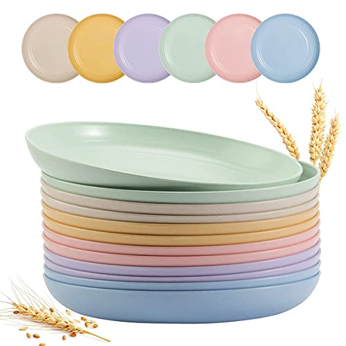 12 PACK 9 Inch Lightweight Wheat Straw Plates, Unbreakable Deep