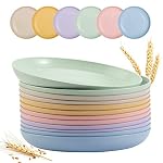 12 Pack Wheat Straw Plates, BPA Free Unbreakable, 9 Inch 6 Colors