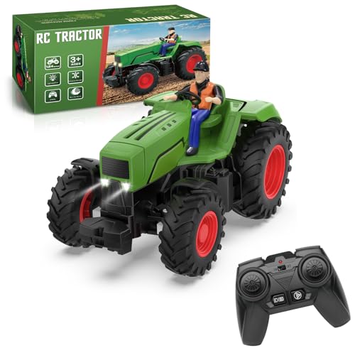 Uarzt Remote Control Tractor Toys for Kids 3-5, RC Tractor Toy with Farmer & Light,1:24 Scale, Rechargeable Farm Toy Tractor for Toddler Toy Set Birthday Gifts for 3 4 5 Year Old Kids Boys Girls