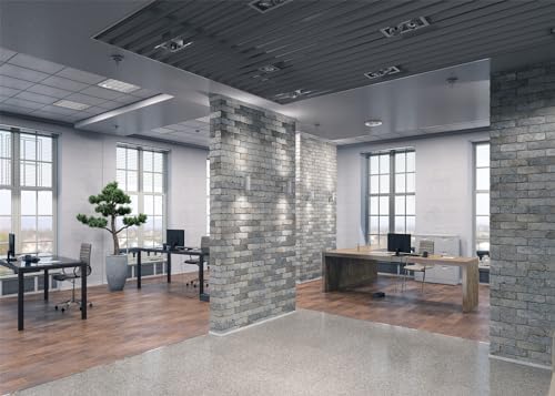 BELECO 7x5ft Fabric Modern Office Backdrop for Video Conference - Elegant Business Interior Brick Wall Windows Virtual Home Photography Background for Live Video Zoom Calls Photoshoot Props