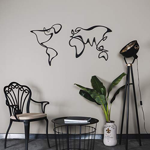 Northshire Metal World Map Wall Art 47" X 21" | Metal Wall Decoration | Line Art Modern Wall Decoration | Minimal Wall Art #TOP5