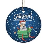 GABSHAIM Weihnachtsschmuck mit australischem Rinderhund, Aquarell, Hundeaufenthalte in Box, Keramik, Ornament für Hundeliebhaber, Weihnachtsbaum, Heimdekoration, Ornament, 7,1 cm