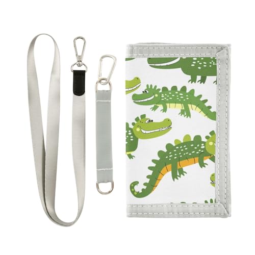 zyrtty Kids Wallets for Boys Girls Ages 4-18 Trifold, Green Crocodile Cartoon Wallet with Zippered Coin Pocket and Card Holders, Novelty Wallet for Childrens Birthday Gifts