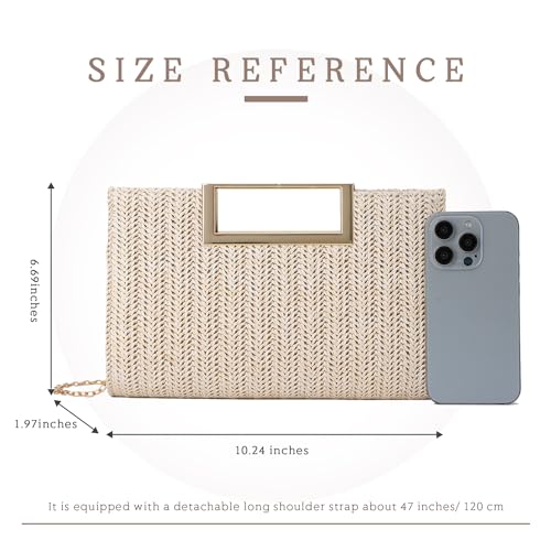 Image of Top Handle Straw Clutch for Women Summer Clutch Straw Evening Bag Raffia Crossbody Purses Woven Beach Clutch