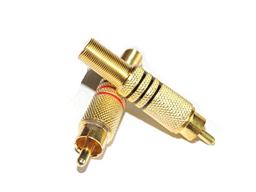 Conector RCA Macho de Tono Dorado para Soldadura de Audio y vídeo en línea Jack Conector de Metal con Adaptador de Alivio de tensión de Resorte