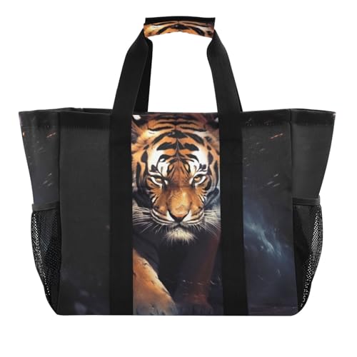 Wild Tiger Black Large Beach Bag Waterproof Beach Tote Bags for Women Travel Gym Pool