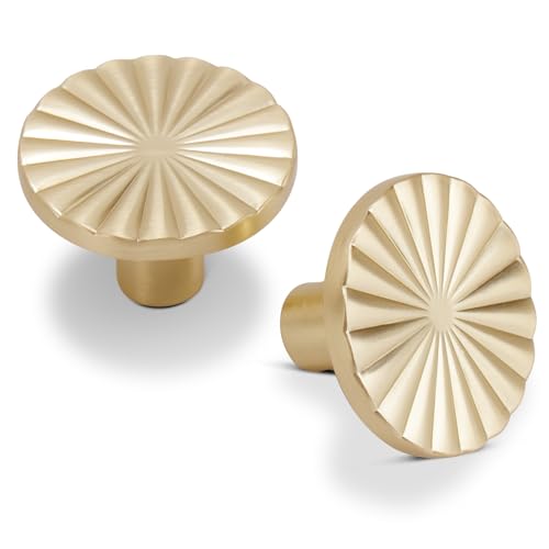 Yagman 5 Pack Kitchen Cabinet Knobs Round Sunflower Dresser Knob Modern Drawer Hardware Cupboard Handles Furniture Knob for Bathroom Single Hole Knobs for Wardrobe Brushed Gold TYH-BG-K5