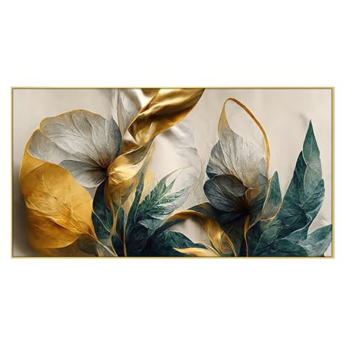 DEKORSTATION Canvas Floral Painting for Bedroom Living Room Wall Decoration Abstract Elegant Golden Flower Floating Frame Wall Paintings for Home and Office DΓ©cor Size : 24x48 Inches - Image 4