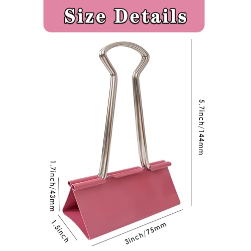 18PCS Jumbo Binder Clips 3 Inch, Pink, Binder Clips Extra Large Heavy Duty for Office Supplies by XuSha - Image 2