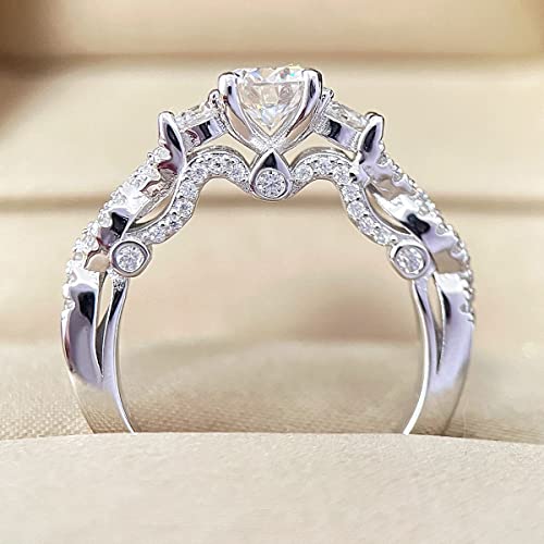 Zlaebl Princess Cut Moissanite Engagement Rings For Women, 2Ct Three Stone Moissanite Ring White Gold Plated Silver Moissanite Rings, Twisting Wedding Rings For Proposal, 8 #TOP4