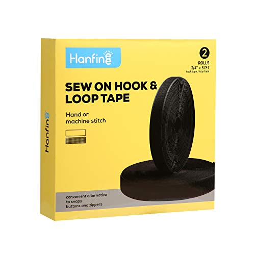 3/4 Inch Width Sew on Hook and Loop Tape, Non-Adhesive Sticky Back Nylon Fabric Fastener Interlocking Tape for Sewing Crafts DIY,Clothes,Shoes (Black,37ft)