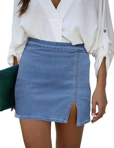 luvamia Jean Skirt for Women with Slit High Waisted Bodycon Stretch Pencil Mini Short Denim Skirts Women Skirt Y2K Skirts Denim Mini Skirts for Women Classic Blue Size Medium Size 8 Size 10