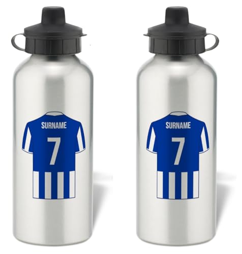 Image of Go Find A Gift Personalised Football Shirt Design Aluminium Water Bottle for Brighton and Hove Albion FC fans - 600ml - Silver Bottle