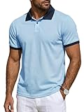 Runcati Herren Poloshirt Sommer Kurzarm Golf Shirt Männer Regular Fit Kontrast T Shirt Basic Casual Knopfleiste Freizeit Polohemd Blau XL