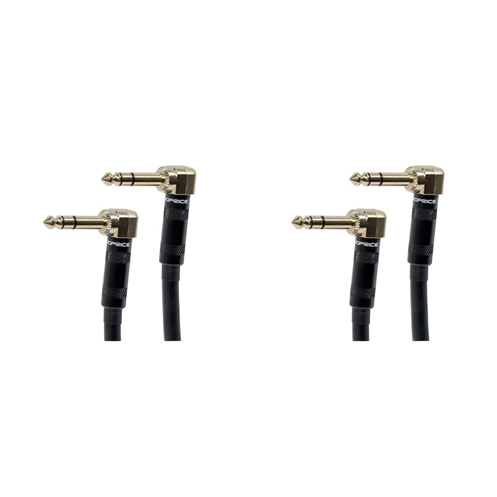 Monoprice Premier Series 1/4 Inch (TRS) - 3 Feet- Black (Gold Plated) & 109439 Premier Series 1/4 Inch (TRS) Male Right Angle to Male Right Angle 16AWG Cable Cord - 1.5 Feet- Black (Gold Plated)