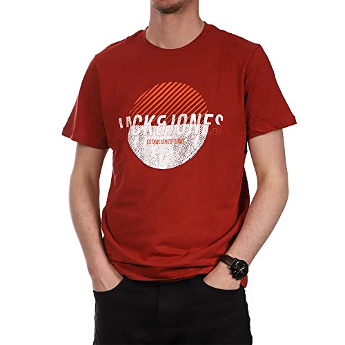 Image of JACK & JONES Men's Crew Neck Short Sleeve T-Shirt Casual Cotton Logo Tee Red Ocher M