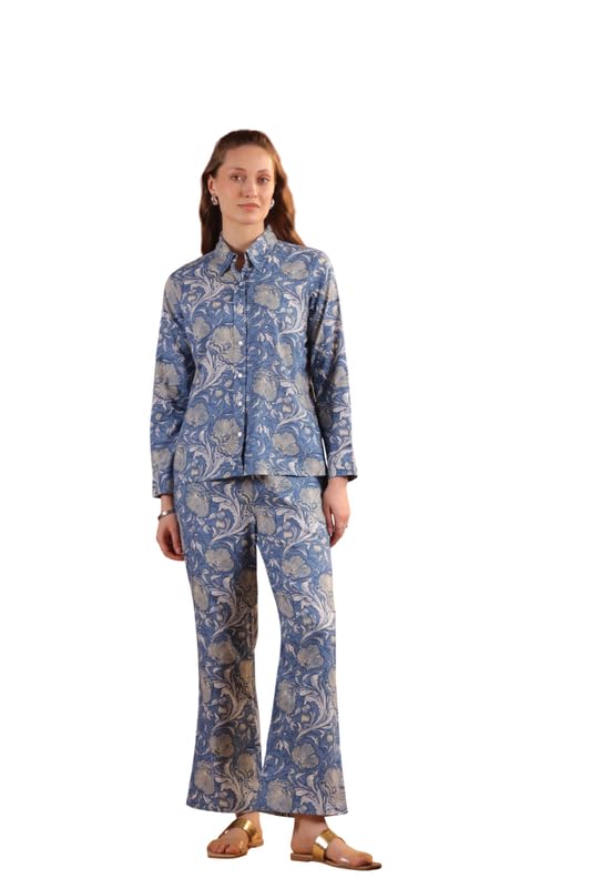 Women's Blue Printed Cotton Co-ord Set-image-21