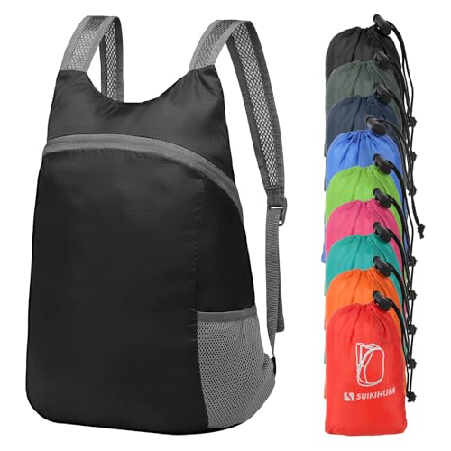 SUIKIHUM 20L Ultra Hiking-Daypack Lightweight Foldable Travel Packable Backpack for Camping Cycling Outdoor,black