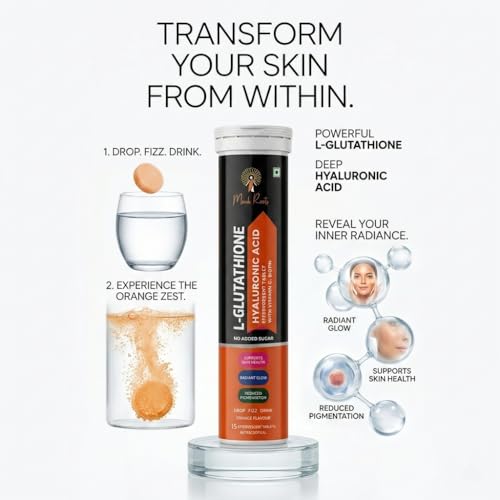 Image of L-Glutathione with Hyaluronic Acid Effervescent Tablets, Orange Flavour, Vitamin C, Biotin (30 Count (Pack of 2), Orange)