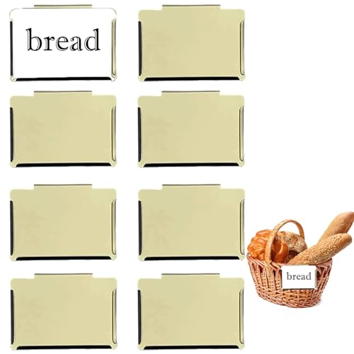 wootile Lot de 8 porte-étiquettes dorées à clip pour panier de rangement de la maison et de la cuisine - 6,3 x 8,9 cm - Lot de 8 étiquettes en métal à suspendre pour poubelle à craie avec 40