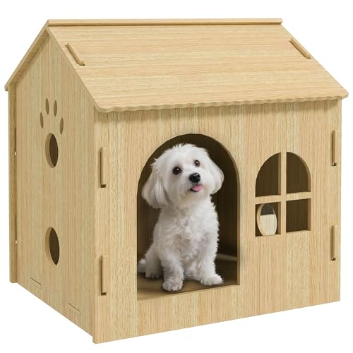 PawHut Hundehütte mit Fenster, Katzenhaus mit niedliches Pfoten-Design, Montage ohne Schrauben, für kleine Hunde unter 4 kg, Indoor, 49,5 x 41 x 51 cm, Eiche PawHut Hundehütte mit Fenster, Katzenhaus mit niedliches Pfoten-Design, Montage ohne Schrauben, für kleine Hunde unter 4 kg, Indoor, 49,5 x 41 x 51 cm, Eiche