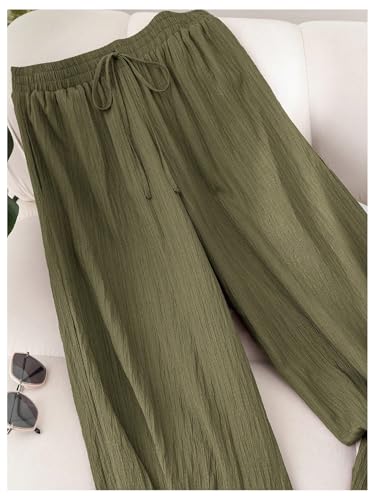 Verdusa Women's Plus Size Textured Wide Straight Leg Loose Pants Casual Long Trousers with Pockets4