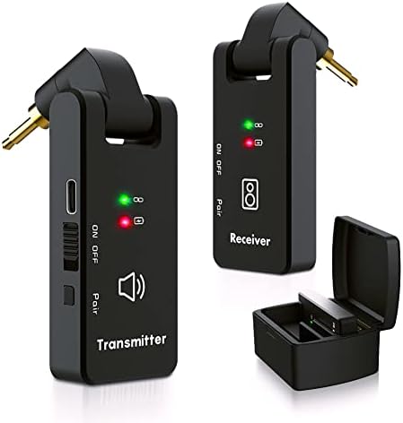 AITONE Wireless Guitar System 2.4Ghz Transmitter Receiver 4 Channels with Audio Adapter and Recharging Case for Guitar Bass Active & Passive Pickups Music Instruments