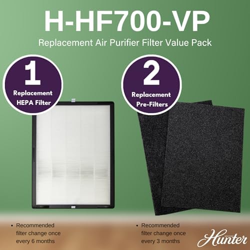Hunter Fan Company Hunter H-HF700-VP Replacement Value Pack with HEPA EcoSilver Pre-Filter for HP700 Air Purifier Series, White - Thumbnail 2