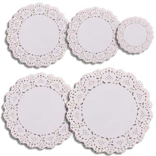 250 Pcs Paper Doilies, Multi-size Doilies Lace Paper, White Lace Round for Tables Plates Cakes Desserts Crafts(4.5″, 5.5″, 6.5″, 7.5″, 8.5″)
