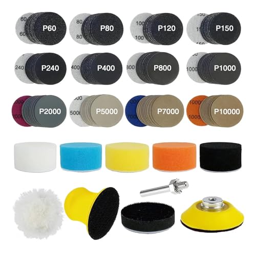Xumann 130 Pcs Sanding Polishing Sandpaper Kit, Grit 60-10000 Wet and Dry Sandpaper for Drill Sander Attachment